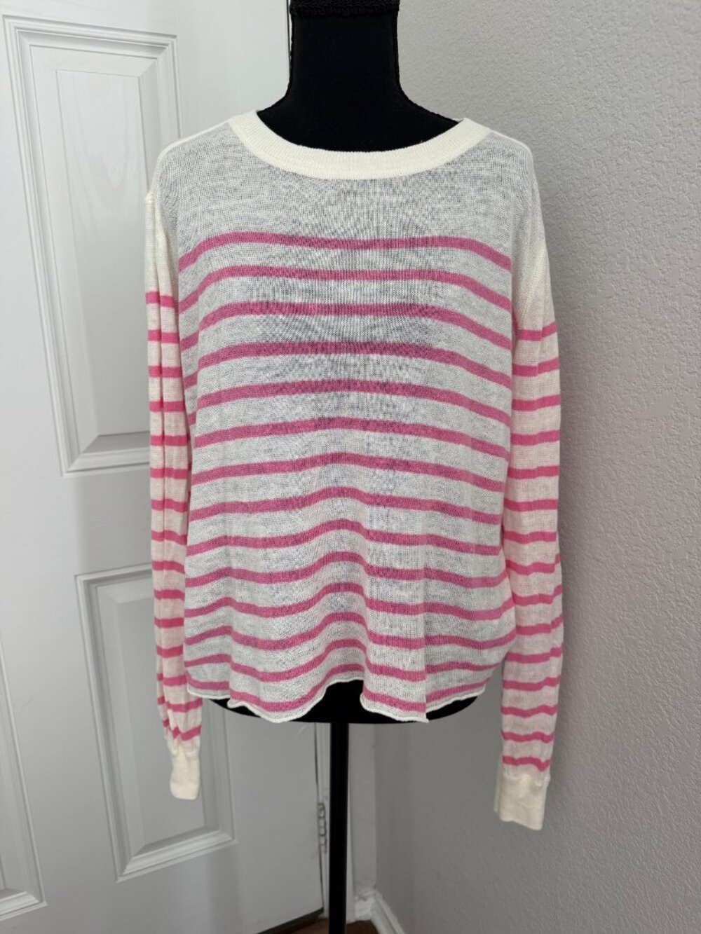 Pink White Striped Linen Sweater Size S